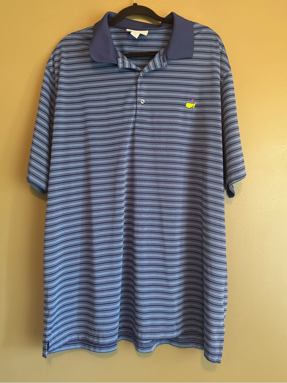 Masters Blue Striped Polo with Contrast Navy Collar